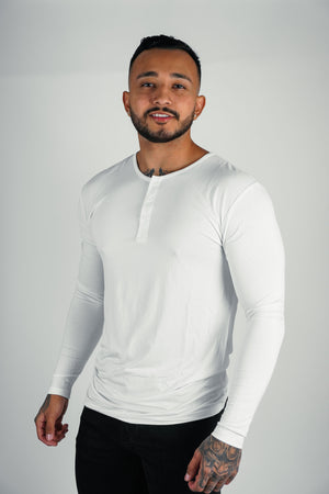 LONG SLEEVE HENLEY – WHITE