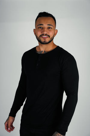 LONG SLEEVE HENLEY – BLACK