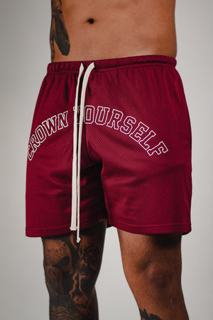 SLOGAN MESH SHORTS – MAROON