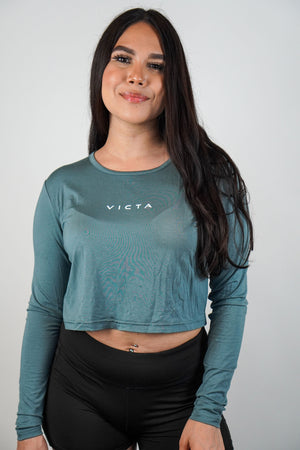 ESSENTIAL BAMBOO LONG SLEEVE CROP – STONE BLUE