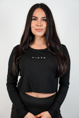 ESSENTIAL BAMBOO LONG SLEEVE CROP – BLACK