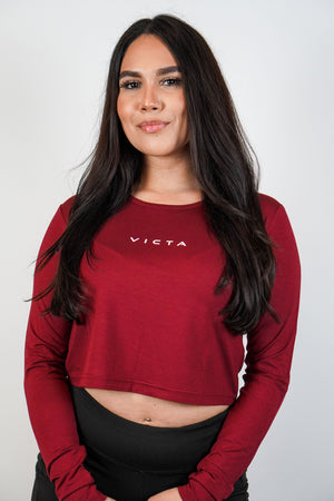 ESSENTIAL BAMBOO LONG SLEEVE CROP – MAROON